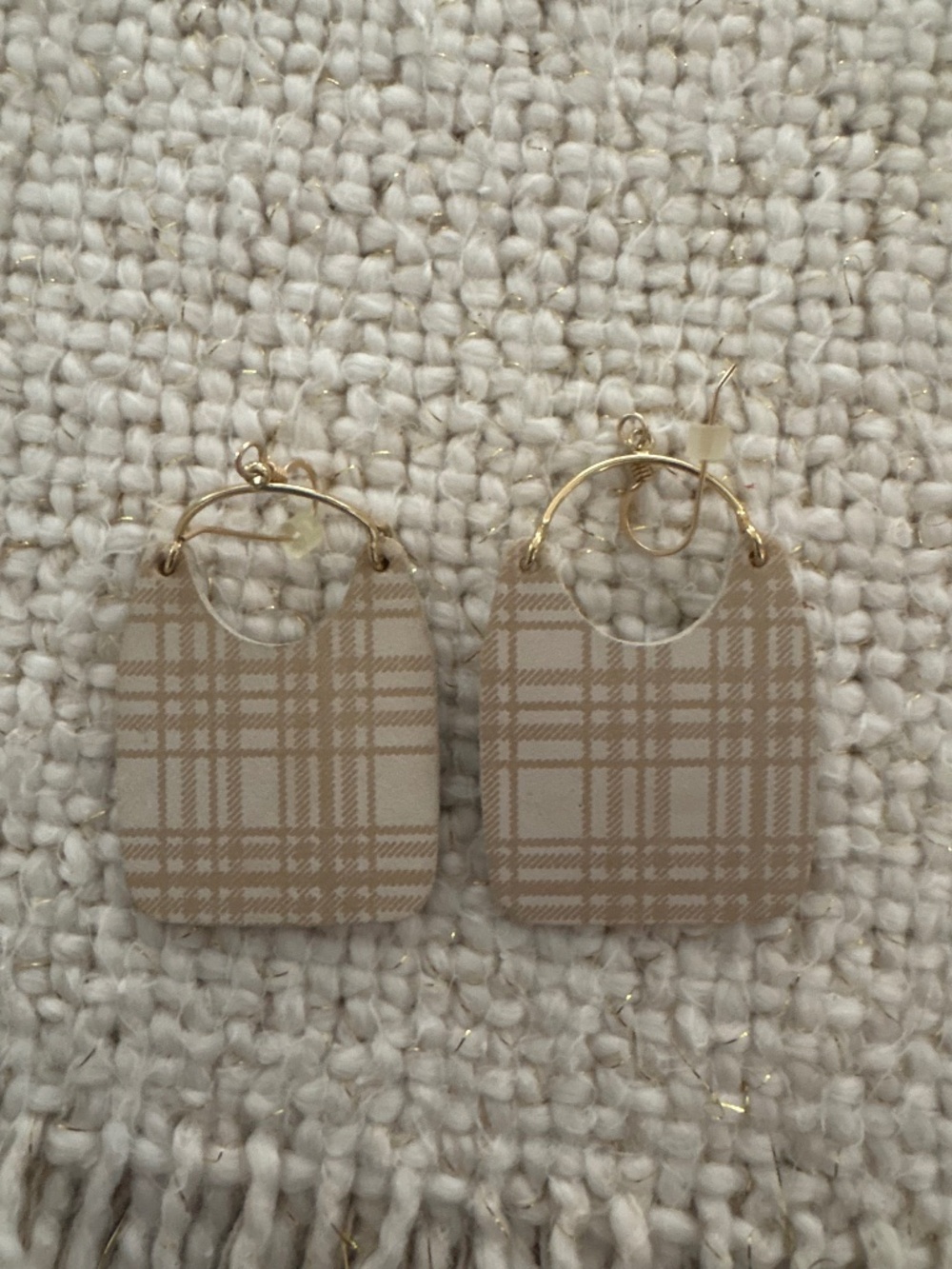 Nickel & Suede- Neutral Plaid Dangle Earring